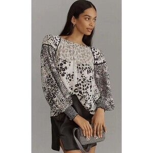 Conditions Apply Anthropologie Small Biljana Printed Top Metallic Animal Print